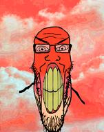 angry calm clenched_teeth cloud glasses irl_background red red_skin sky soyjak stretched_mouth stubble variant:markiplier_soyjak vein yellow_teeth // 785x1000 // 667.1KB