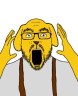 clothes glasses janny merge open_mouth overalls soyjak stubble variant:flartson variant:ppp yellow_skin // 1000x1233 // 29.7KB