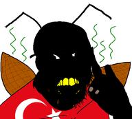 angry antenna bald black_skin cockroach cross_eyed derp flag flag:turkiye glasses kara_boga low_effort nigger open_mouth roach soyjak stubble turk turkiye turkroach tvrkaryan vantablack vantablack_skin variant:feraljak white_background wolf wolf_salute // 1500x1354 // 77.3KB