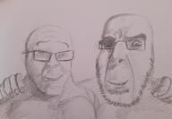 2soyjaks friendship glasses hand internet_is_leaking no_more_brother_wars pencil_drawing smile soyjak stubble traditional_media variant:cobson variant:feraljak // 4032x2796 // 2.7MB