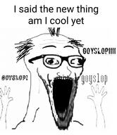 arm glasses goyslop hand hands_up open_mouth soyjak stubble subvariant:wewjak text variant:soyak // 967x1120 // 311.5KB