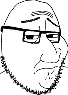 closed_mouth disgusted eyebrows glasses grimace looking_at_you megamind soyjak squinting stubble tired transparent_background variant:smugjak // 554x772 // 14.1KB