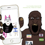 4cuck black_skin flag:femboy_pride_flag flag:pedophilia_pride_flag flag:xenogender furry larp nazism queen_of_spades self_harm subvariant:phoneplier_vertical tiktoknigger variant:markiplier_soyjak variant:troonjak yellow_nails yellow_teeth // 1071x1057 // 447.8KB