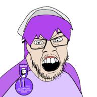 angry anime badge clothes glasses hair hat ice_poseidon ika_musume mustache oldfag open_mouth purple_hair soyjak squid_girl streamer stubble text trihard twain twitch variant:feraljak white_skin // 1500x1500 // 96.3KB