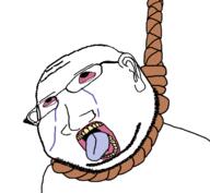 ack anhero bloodshot_eyes crying ear glasses hanging open_mouth rope soyjak stubble subvariant:massjak subvariant:wholesome_soyjak suicide tongue variant:gapejak yellow_teeth // 757x696 // 96.7KB