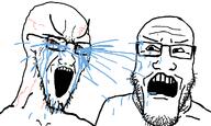 2soyjaks bloodshot_eyes crying disgusted glasses half_open_mouth screaming stretched_mouth variant:cryboy_soyjak variant:markiplier_soyjak variant:soyak // 1000x600 // 104.3KB