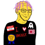 badge closed_eyes ear funamusea glasses japan japanese_flag pink_hair rising_sun stubble teeth transgender_flag variant:soyak white_background yellow_skin // 600x600 // 110.7KB