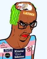 angry anime brown_skin closed_mouth gender-neutral_language green_hair knowyourmeme latino lipstick looking_up rent_free slopjak subvariant:chudjak_seething text thinking tranny transgender_flag transparent variant:chudjak // 1240x1568 // 650.9KB