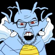 angry anime blue_skin dragon glasses horn johto kingdra open_mouth pokemon red_eyes seahorse soyjak stubble variant:feraljak video_game // 1000x1000 // 373.9KB