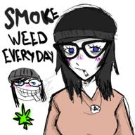 avengers blunt clothes female hair nigger_weed oekaki redraw smile soyjak tranny_artstyle variant:soytan // 1280x1280 // 566.6KB
