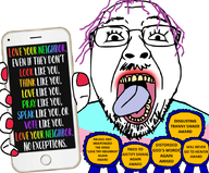 artist:conservativewaluigi award beard bible bible_quote bible_verse faggotry flag:transgender_pride_flag glasses love_thy_neighbor open_mouth phone purple_hair showing_phone sin sinner tongue tranny transgender_flag troon troonella variant:bernd variant:troonjak yellow_teeth // 921x763 // 470.3KB