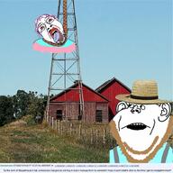 2soyjaks amish barn beard bloodshot_eyes clothes crying ear flag frown glasses grass hair hanging hat irl_background mustache open_mouth purple_hair rope screenshot soyjak straw_hat stubble suicide tongue tranny variant:bernd windmill yellow_teeth // 929x930 // 1.3MB