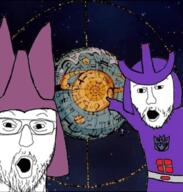 2soyjaks alien arm cartoon clothes cyclonus decepticon drawn_background galvatron galvatron_(g1) glasses hand helmet mecha movie open_mouth pointing robot sci-fi soyjak space stubble transformers transformers_(g1) unicron variant:two_pointing_soyjaks // 640x670 // 498.5KB