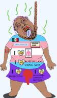 2soyjaks ack blood bloodshot_eyes blue_hair brown_skin crying fat frankenpenis glasses gore hair hairy hanging lipstick makeup map map_(pedophile) mexico mustache nazism open_mouth pedophile pink_skin purple_hair red_eyes rope satoko satoko_houjou(namefag) skirt slopjak soyjak speech_bubble stinky stubble subvariant:chudjak_front subvariant:muscular_chud suicide swastika tongue tranny transgender_flag transparent troon variant:bernd variant:chudjak yellow_teeth // 655x1123 // 408.5KB