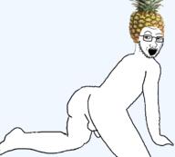 ass foodjak full_body glasses meta:pornographic_content nsfw open_mouth penis pineapple pinejak soyjak stubble variant:soyak // 756x680 // 83.4KB