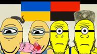 bandera closed_mouth clothes glasses goggles minion neutral one_eye overalls pig soyjak stubble ukraine ukraryan variant:gapejak variant:markiplier_soyjak video yellow yellow_skin // 852x480, 84.8s // 3.4MB