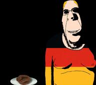 balding biting_lip blond clothes eating_poop evil fat fecal_matter germany plate poop shadow tshirt variant:cobson // 1739x1544 // 225.7KB