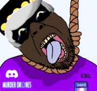 black_skin brown_skin clothes discord esl glasses gray_hair hat murder_drones murder_drones_pedo n_(murder_drones) purple_shirt soyjak stubble variant:bernd // 1677x1569 // 270.6KB
