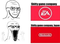 arm concerned ea frown glasses hand hands_up japan nintendo open_mouth soyjak stubble subvariant:soyak_(irritated) subvariant:wewjak text thing_japanese variant:soyak video_game // 680x506 // 190.6KB