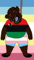 amerimutt black_lives_matter black_skin bloodshot_eyes crying fist flag:lgbt_pride_flag flag:map flag:minor_attracted_person flag:pan-african flag:transgender_pride_flag meta:tagme open_mouth rope soyjak subvariant:ackmutt suicide tongue trend:slopjak variant:bernd yellow_sclera // 1296x2304 // 83.6KB
