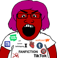 angry ao3 arm clothes eyebrows fanfiction glasses i_love no_stubble nose purple_hair red_skin selfshipper subvariant:astrology_lover subvariant:female_markiplier subvariant:science_lover teeth text tiktok tumblr variant:markiplier_soyjak wattpad webtoon white_shirt woman // 800x814 // 109.6KB