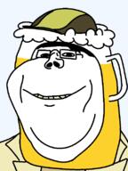 anime beer clothes glasses hair hat jacket redraw smile smug soyjak touhou variant:impish_soyak_ears video_game zun // 598x800 // 20.1KB