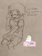 a10_eyes artist:phaedra aryan blond buff chiikawa cutebooru_(user) drawn glasses hair hoodie meta:namefags nas pencil_drawing pink_eyes sitting smile speech_bubble subvariant:mexiaryan variant:meximutt white_background white_skin yellow_hair // 3072x4096 // 8.1MB