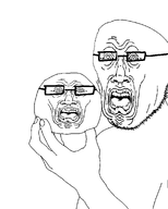 2soyjaks bald darwin_face glasses holding_object open_mouth stubble teeth teeth_showing tongue variant:talkingballsoyjak variant:unknown white_background white_skin // 1080x1350 // 205.9KB