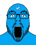 blue_skin checkmark glasses open_mouth soyjak stubble twitter variant:flartson // 409x514 // 24.0KB