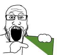 bald finger flag glasses hand holding_object open_mouth pointing siberia soyjak stubble variant:markiplier_soyjak // 1900x1844 // 460.7KB