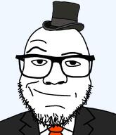 black_jacket clothes hat orange_tie series:formal_soyjaks suit suit_and_tie top_hat variant:redditjak white_shirt // 729x850 // 19.6KB