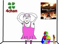 2soyjaks 4chan animated anime arm attack_on_titan baby closed_mouth colorful dance deformed dildo glasses hair hand leg meta:tagme mustache nsfw pacifier penis piss poop poster purple_hair smile soyjak stubble subvariant:emmanuel subvariant:wholesome_soyjak tranny underpants variant:bernd variant:gapejak video // 800x600, 13.5s // 433.2KB