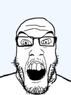 angry glasses looking_at_you merge mustache open_mouth soyjak stubble variant:feraljak variant:markiplier_soyjak // 600x800 // 51.3KB