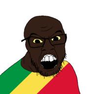 black_skin clothes country flag glasses open_mouth republic_of_congo small_eyes soyjak stubble variant:feraljak // 1500x1500 // 31.3KB