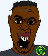 angry big_eyes big_lips black_skin buck_teeth clothes discord discord_nitro disgusted ear emerald glasses grey_shirt hair nigger nitro nitro_emerald open_mouth soyjak stubble transparent_background variant:halojak yellow_sclera yellow_teeth // 620x720 // 75.1KB