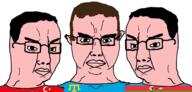 3soyjaks Astrofene_(namefag) azerbaijan azeri_boga_(namefag) blue_eyes brown_eyes brown_hair chudjak_brothers closed_mouth crimean_tatar ear flag:azerbaijan flag:crimean_tatar flag:turkiye glasses hair pink_skin satoko_fans_arent_white_(NameFag) soyjak subvariant:chudjak_front turkiye variant:chudjak white_skin // 4182x2000 // 1.6MB