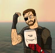 artist:entiral ashes augmented beard container eyepatch glasses glove horn metal_gear sad scar sea shading soyjak subvariant:chud_reading sunset thrembo variant:chudjak venom_snake // 528x516 // 191.7KB