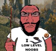 arm balding beard closed_mouth clothes elden_ring fist glasses hair hand holding_object i_hate punisher_face red_skin soyjak subvariant:science_lover text tshirt variant:markiplier_soyjak video_game // 1017x935 // 1.3MB