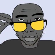 closed_mouth clothes glasses grey_skin hand holding_object soot soot_colors soyjak soyjak_party stubble variant:sobot // 548x548 // 18.8KB