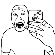 arm clothes hand holding_object holding_phone iphone markiplier open_mouth phone soyjak template tshirt variant:selfiejak // 788x687 // 17.0KB