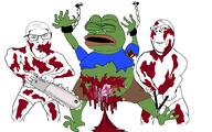 2soyjaks amphibian arm blood chainsaw closed_eyes closed_mouth clothes crying frog full_body glasses gore hand hanging holding_chainsaw holding_object leg nas:pepe open_mouth pepe pepe_the_frog smile soyjak stubble subvariant:wholesome_soyjak tshirt underpants variant:feraljak variant:gapejak // 5554x3472 // 863.0KB