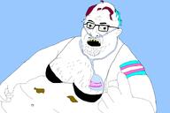 dirty fat glasses man_tits soyjak stinky stubble tranny transgender_flag variant:whalejak // 1500x1000 // 196.8KB