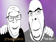 2soyjaks glasses logo looking_at_you low_effort metal_(music) no_more_brother_wars powerwolf purple_background smile stubble variant:cobson variant:feraljak white_skin // 800x600 // 336.5KB