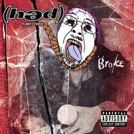(hed)_P.E. album_cover bloodshot_eyes broke crying dead flag glasses hair hanging music mustache open_mouth purple_hair rope soyjak stubble suicide tongue tranny variant:bernd yellow_teeth // 3000x3000 // 1.1MB
