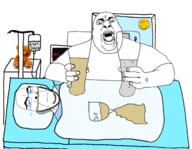 3soyjaks angry bed blanket bwc closed_mouth clothes crying cum fat glass glasses hospital open_mouth sad soy soyjak stubble subvariant:wholesome_soyjak sun teddy_bear variant:chugsjak variant:cobson variant:gapejak window // 1678x1304 // 739.0KB