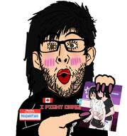 Nojakfan_(namefag) beard blush canada emo_hair fembooru fembooru_(user) goth hand hello_my_name_is_(sticker) holding_object junibooru_(user) meta:op_took_a_selfie_of_xerself red_lips shipping trans variant:nojak // 700x750 // 251.2KB