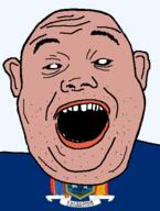 amerimutt black_sclera clothes ear flag flag:new_york hair latin_text new_york open_mouth red_shirt ship soyjak state stubble teeth text transparent_background united_states variant:alicia // 418x555 // 32.4KB