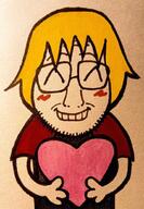 artist:soyjakfan01 beard blush blushing closed_eyes drawfagfa drawing drawn eyebrows front_facing glasses happy heart holding_heart holding_object nate nate_(soyjak_party) nate_higgers paper soyjak_party soyjakfan01 variant:soyak wholesome // 720x1039 // 192.0KB