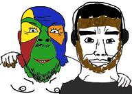 2soyjaks breasts chud_troon_alliance ear friendship hair hand happy headset mustache poop smile soyjak stubble subvariant:chudjak_front trend:colorjak variant:bernd variant:chudjak // 788x563 // 187.3KB