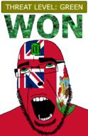 ahegao bermuda country emerald flag flag:bermuda gem glasses green green_eyes hair looking_up open_mouth schlog_color_event soyjak soyjak_blog stubble teeth text threat_level_green variant:cobson won // 721x1115 // 210.6KB